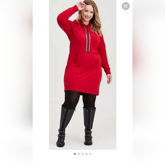 Torrid Red Pullover Ultra Soft Fleece Hoodie Dress - Picture 7 of 12